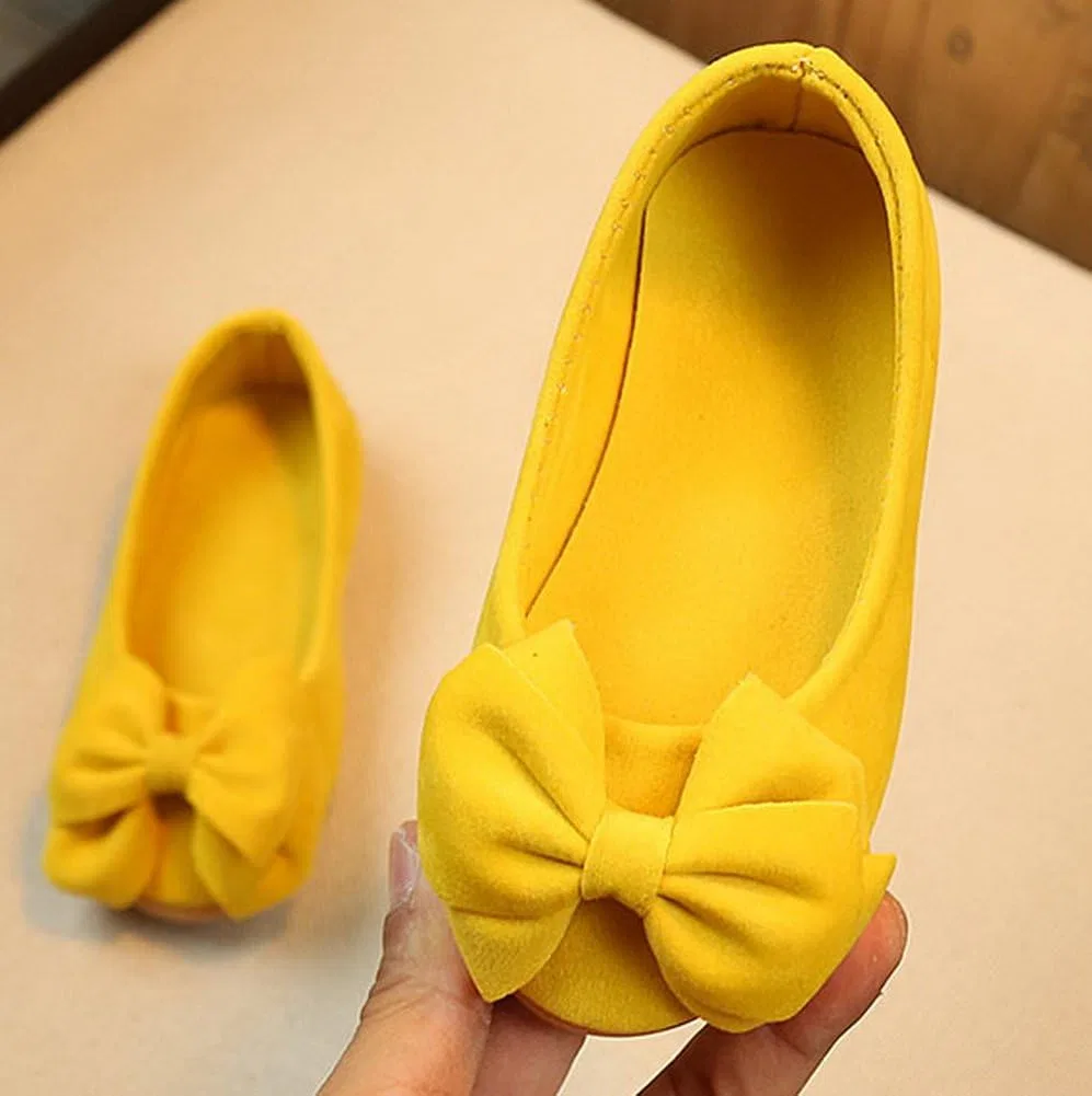 Детские балетки с бантом из искусственной замши Vokamara, Yellow — фото 4