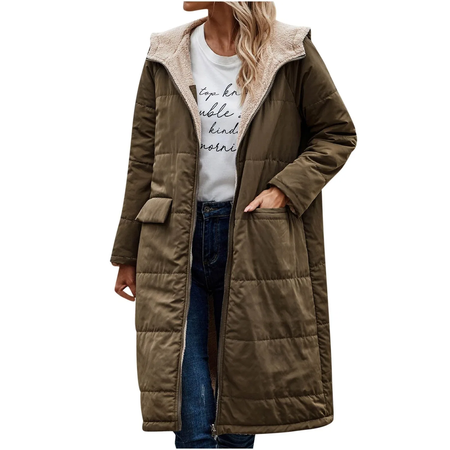 Женское зимнее пальто с капюшоном Longine, 02 Verde Militare