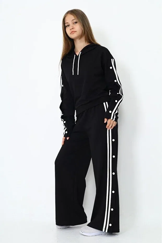 Детский спортивный костюм для девочек хлопковый с капюшоном Asortik Kids, Black