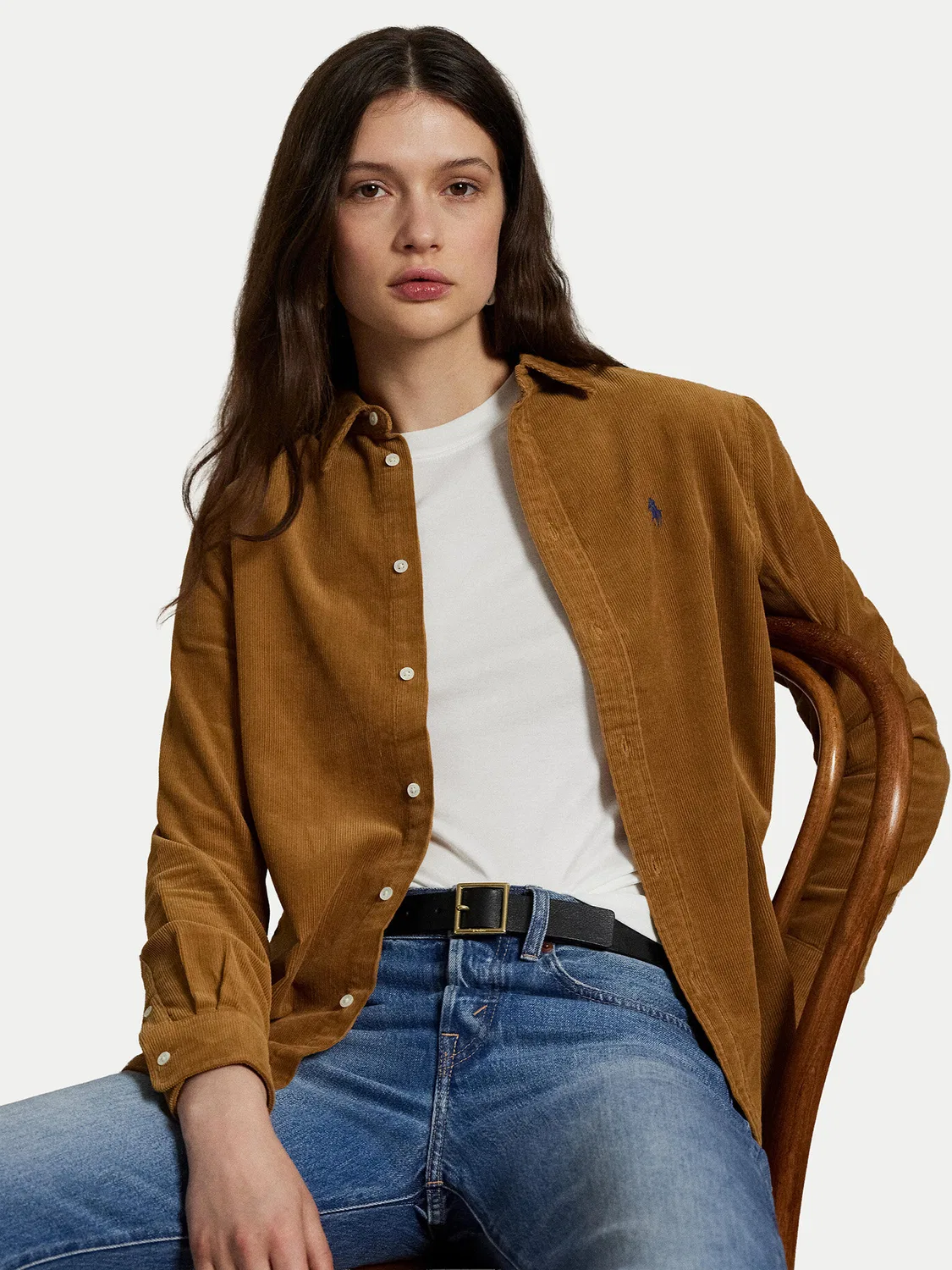 Женская рубашка стандартного кроя Polo Ralph Lauren, светло-коричневый — фото 4