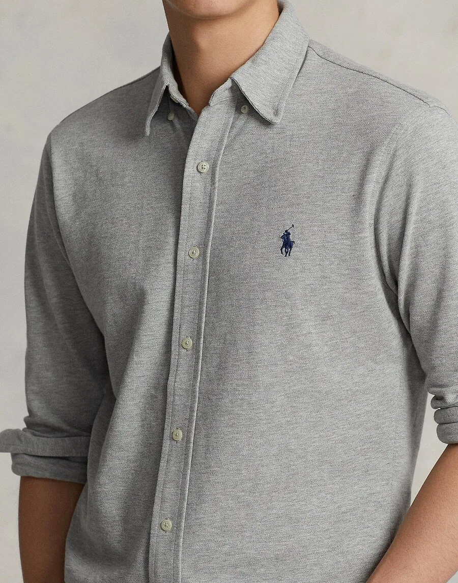 Рубашка Polo Ralph Lauren прямого кроя на пуговицах, серая — фото 2