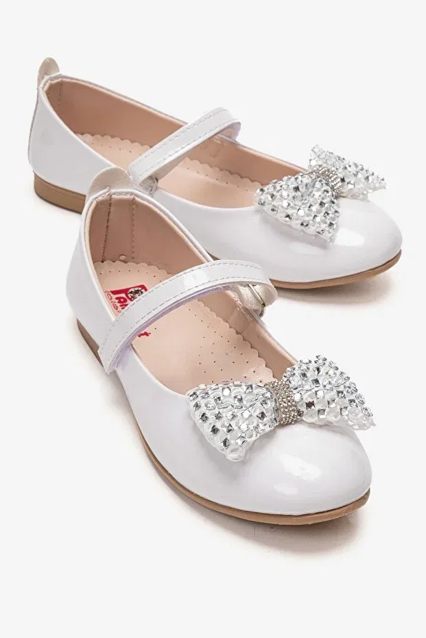 Детские балетки для девочек с ортопедической стелькой Minican, White Patent Leather