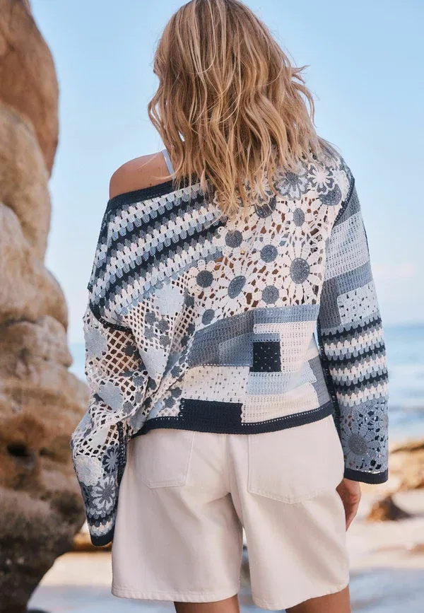 Джемпер вязаный, свободный, Jumper Next Floral, синий — фото 3