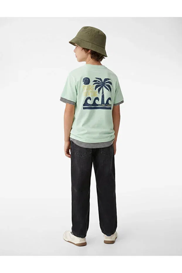 Детская футболка для мальчиков с коротким рукавом Palm Printed Short Sleeve Crew Neck Cotton T-Shirt Koton, Green