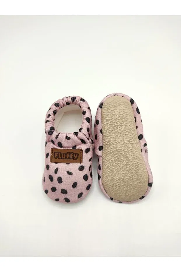 Детские домашние тапочки для новорожденных из велюра Fluffy, Pink With Black Speckles — фото 3