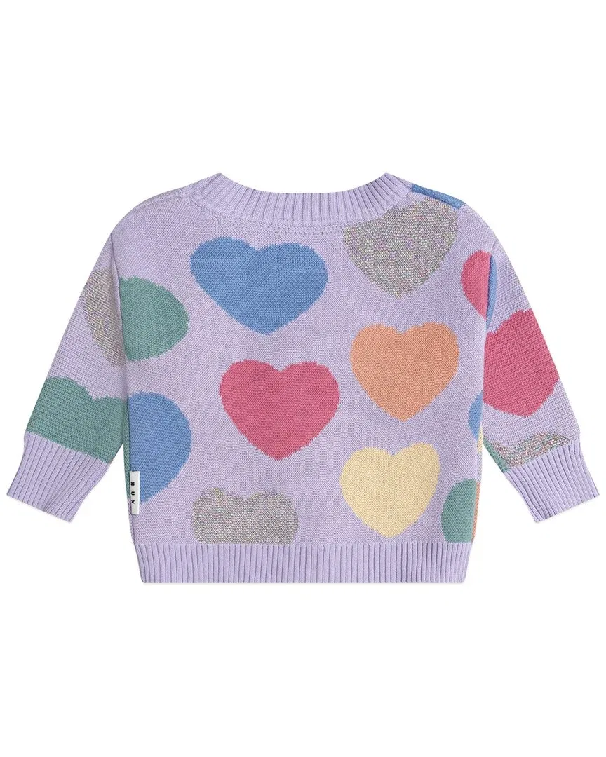 Детский вязаный кардиган Loveheart с принтом сердечек Huxbaby, фиолетовый — фото 2