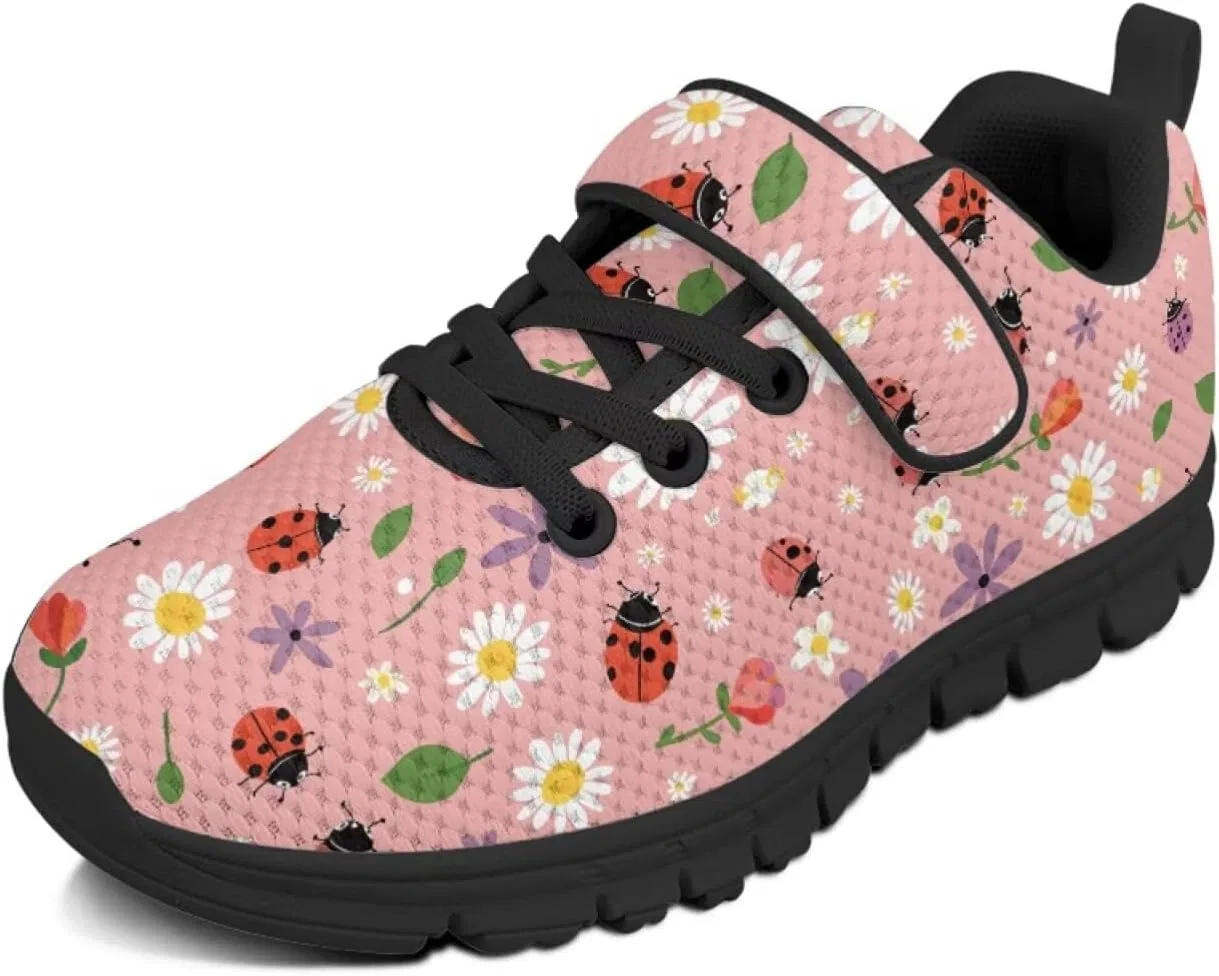 Детские кроссовки для девочек с принтом Green Pickles Pointodoor, Ladybug Daisy-Pink Print