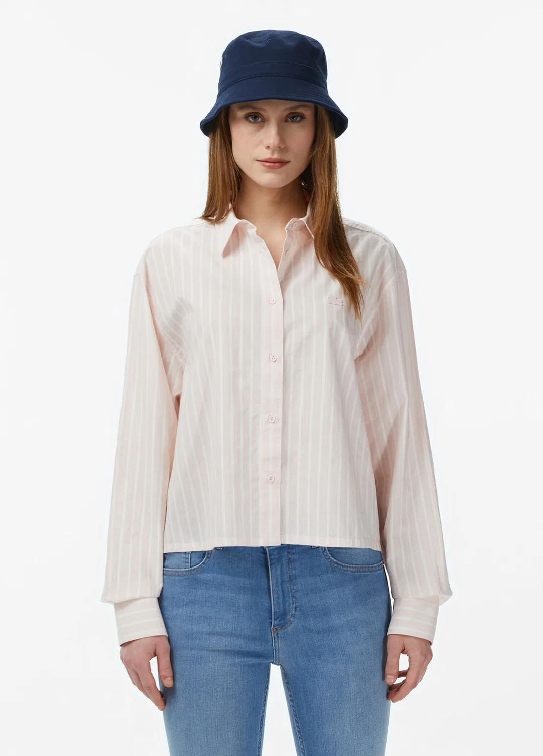 Блузка женская Lacoste, розовая, полосатая, с длинным рукавом