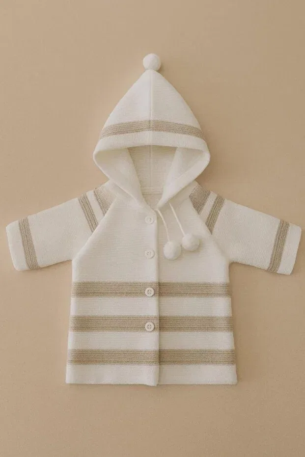 Детский кардиган для новорожденных с капюшоном и помпоном Cevval, White-Mink