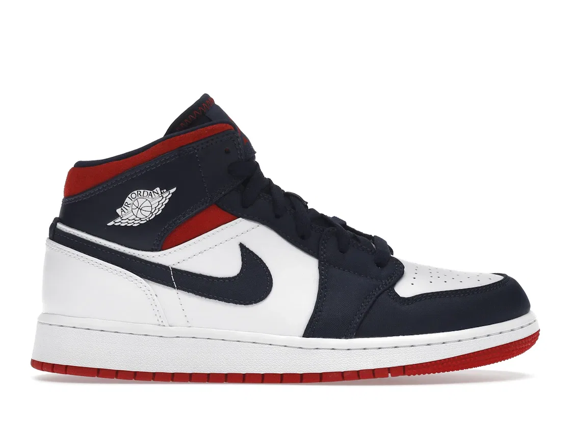 Детские кроссовки Lifestyle с принтом Jordan 1 Mid Jordan, White/Varsity Red-Midnight Navy