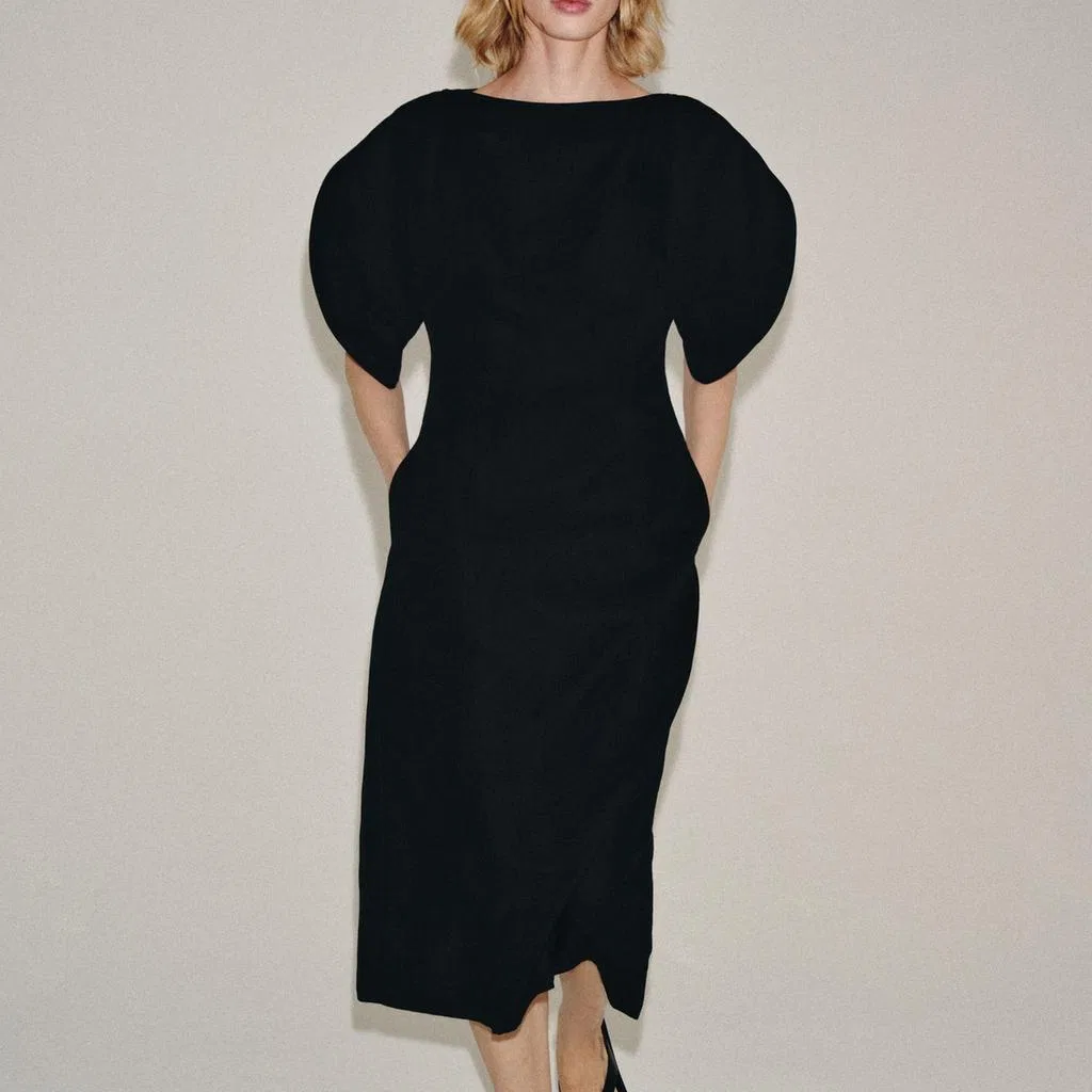 Женское платье с коротким рукавом с длинной юбкой Black ZARA, Черный — фото 4