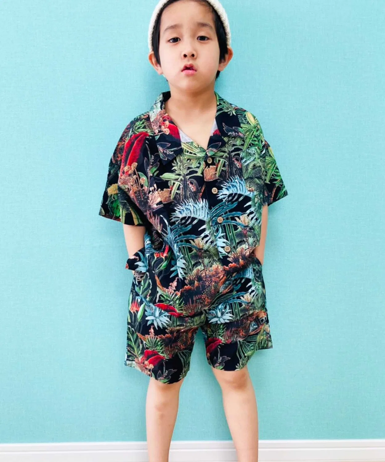 Детский комплект из рубашки и шорт с принтом Aloha Rayon THE CASUAL, Black — фото 2