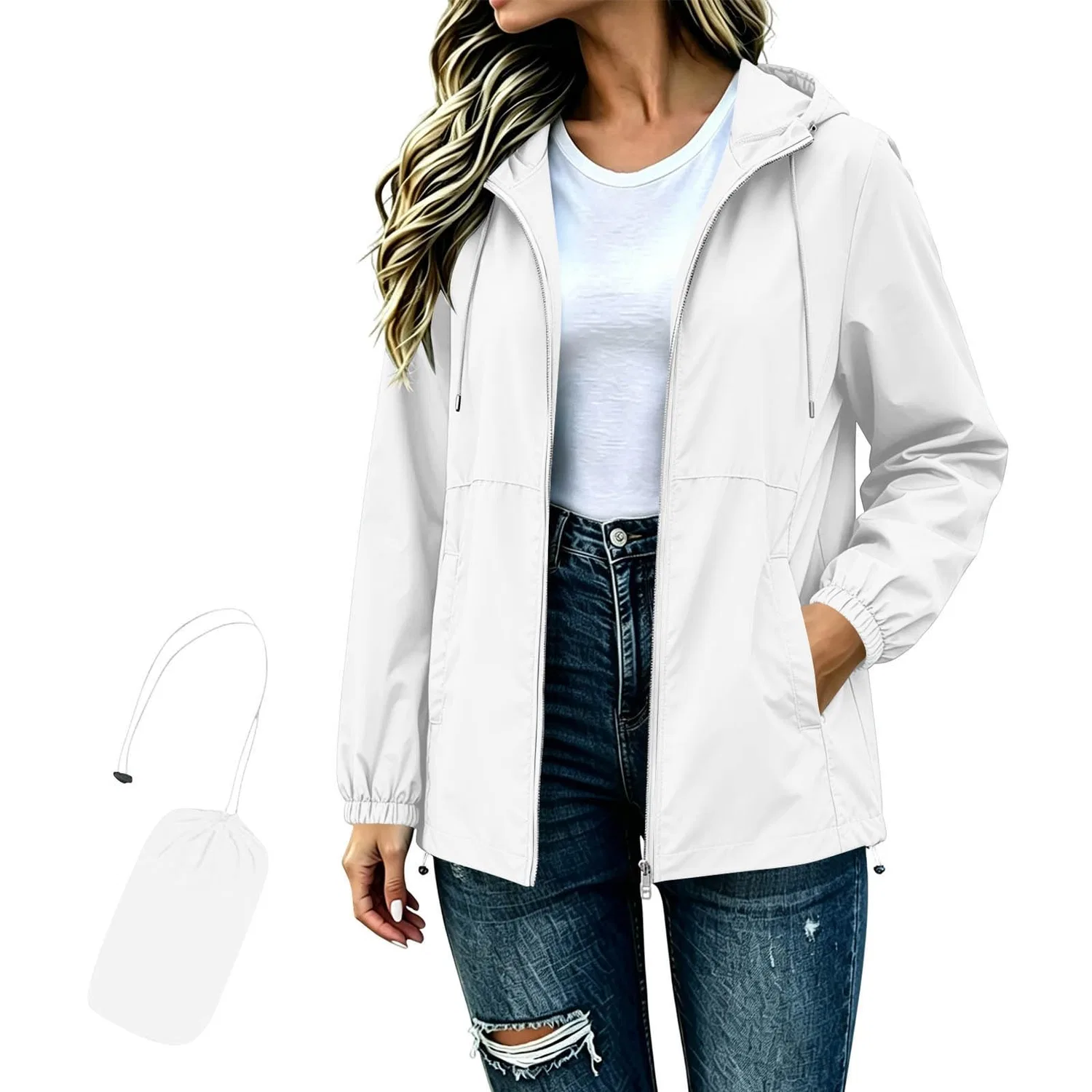 Женское короткое ветрозащитное пальто Impermeabile minimalista tinta unita, Bianco — фото 4