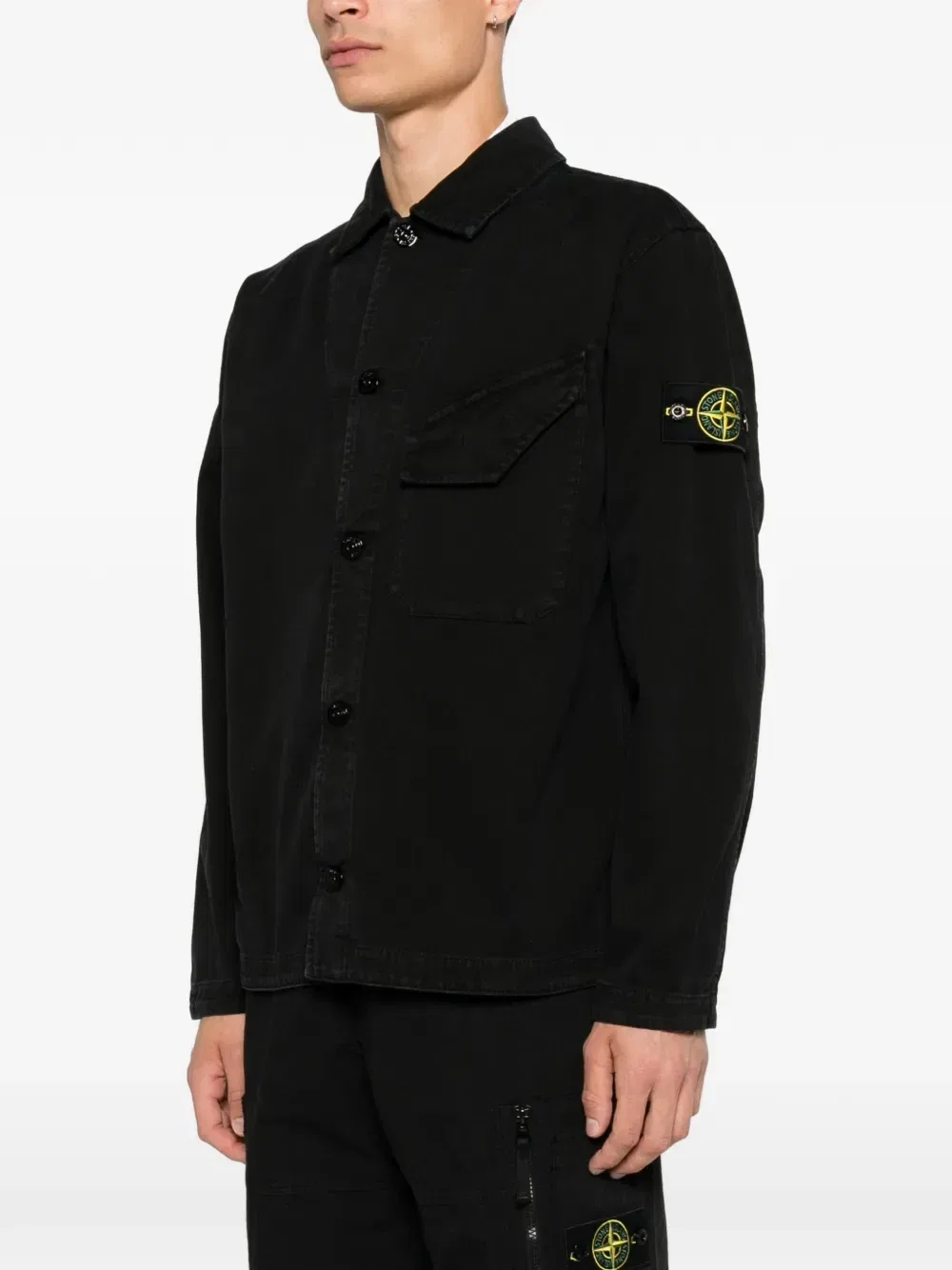 Рубашка-куртка с нагрудным карманом и нашивкой-логотипом Stone Island, черный — фото 3