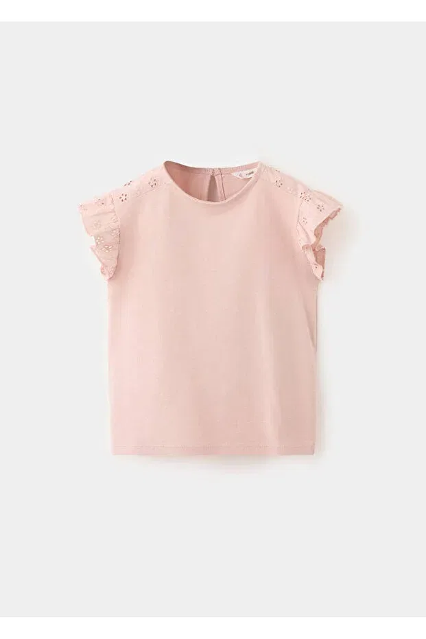 Детская футболка для девочек с оборками Mango Baby, Pink — фото 3