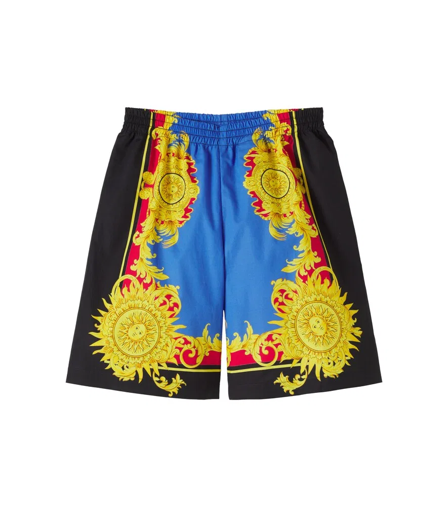 Шорты из хлопкового поплина с принтом Versace Kids, мультиколор