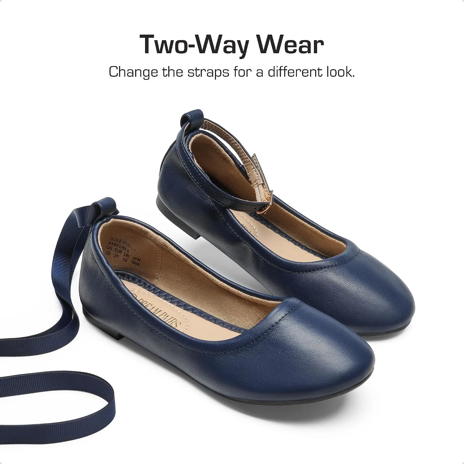 Детские балетки для девочек с ремешком на щиколотке DREAM PAIRS, Navy — фото 3