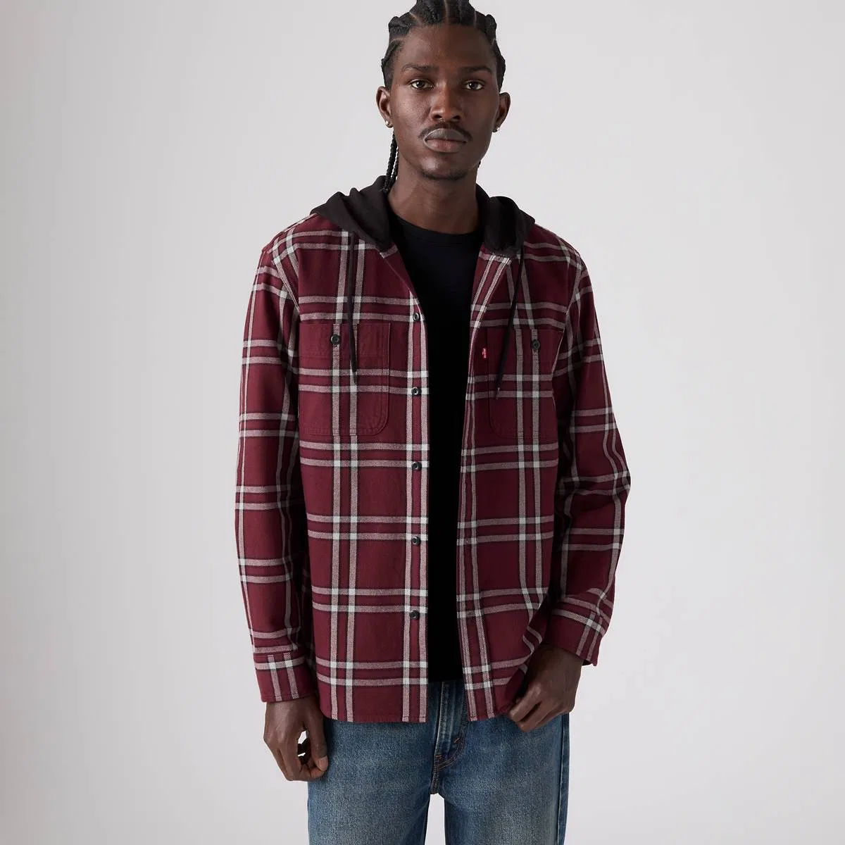 Классическая рабочая толстовка с капюшоном в стиле casual Levi's, Claude Plaid Vineyard Wine - Red