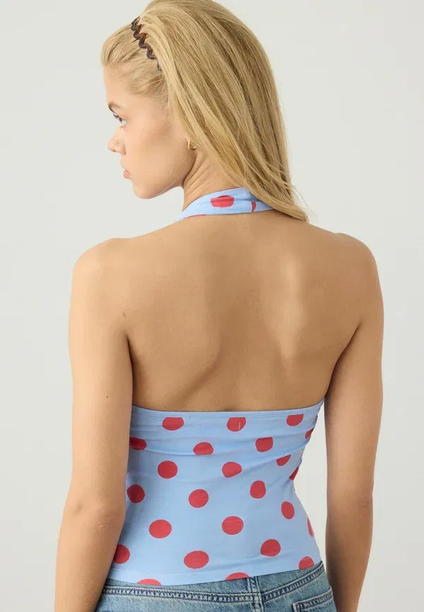 Топ халтер с открытой спиной Regular fit Next Red Polka Dot, красный/синий — фото 2