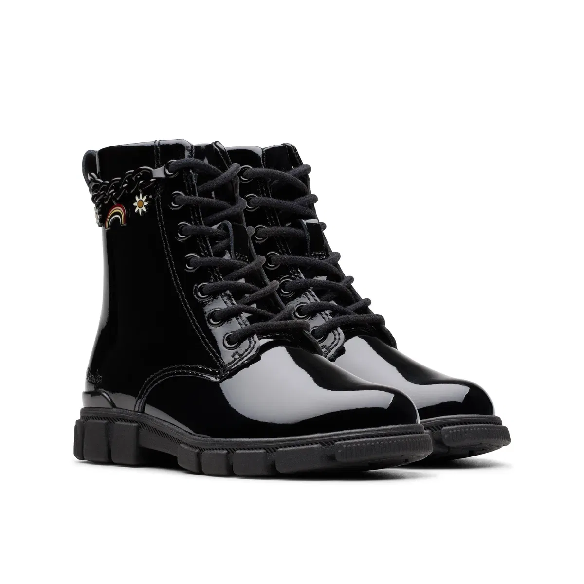 Детские ботинки на щиколотке Evyn Charm Kid Clarks, Black Patent — фото 4