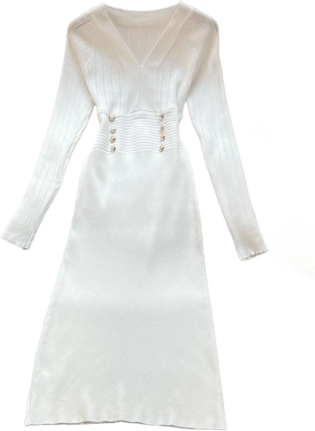 Женское вязаное платье с пуговицами Slim Fit, White