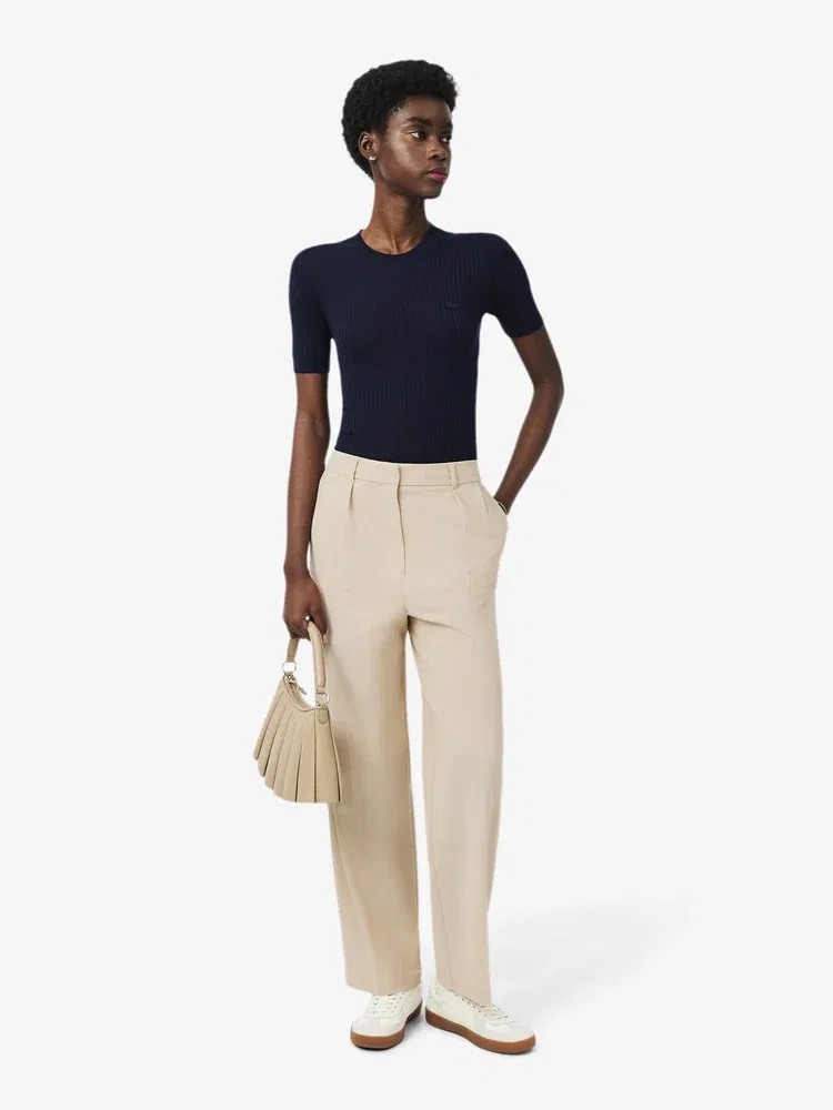 Брюки LACOSTE Beige, Прямые из смесовой шерсти