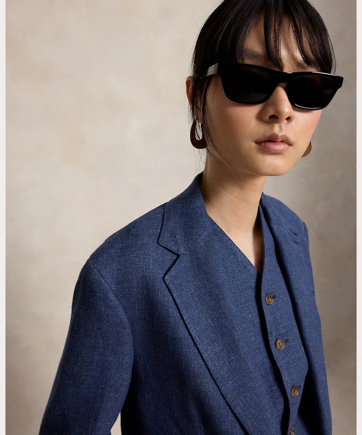 Женский блейзер из льна и хлопка, модель Single Breasted Linen Cotton Blazer POLO RALPH LAUREN, Синий — фото 3