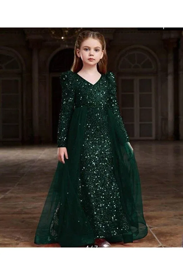 Детское платье для девочек с пайетками Indress Studio, Green