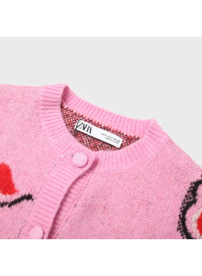 Кардиган с принтом, короткий, с коротким рукавом, Zara, розовый — фото 4