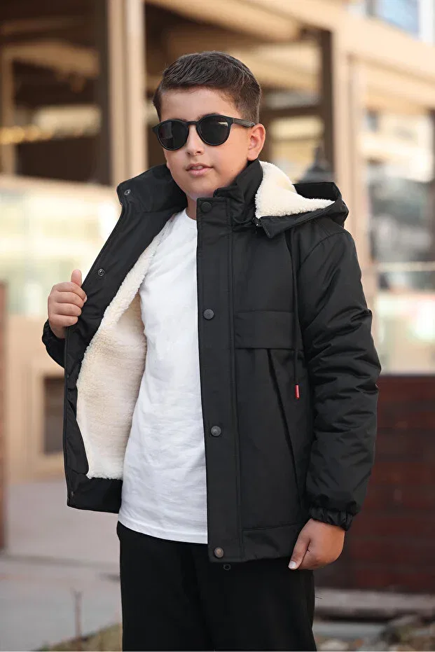 Детское пальто для девочек с капюшоном Boymen, Black