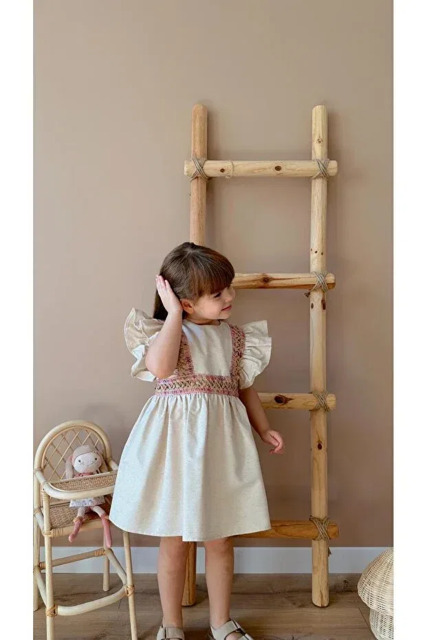 Детское платье для девочек с этническим принтом Little Pumpkin, Beige — фото 4