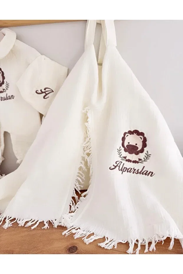 Детский комплект из муслина с принтом Lion Embroidered Muslin Set Ela Baby, Ecru — фото 2