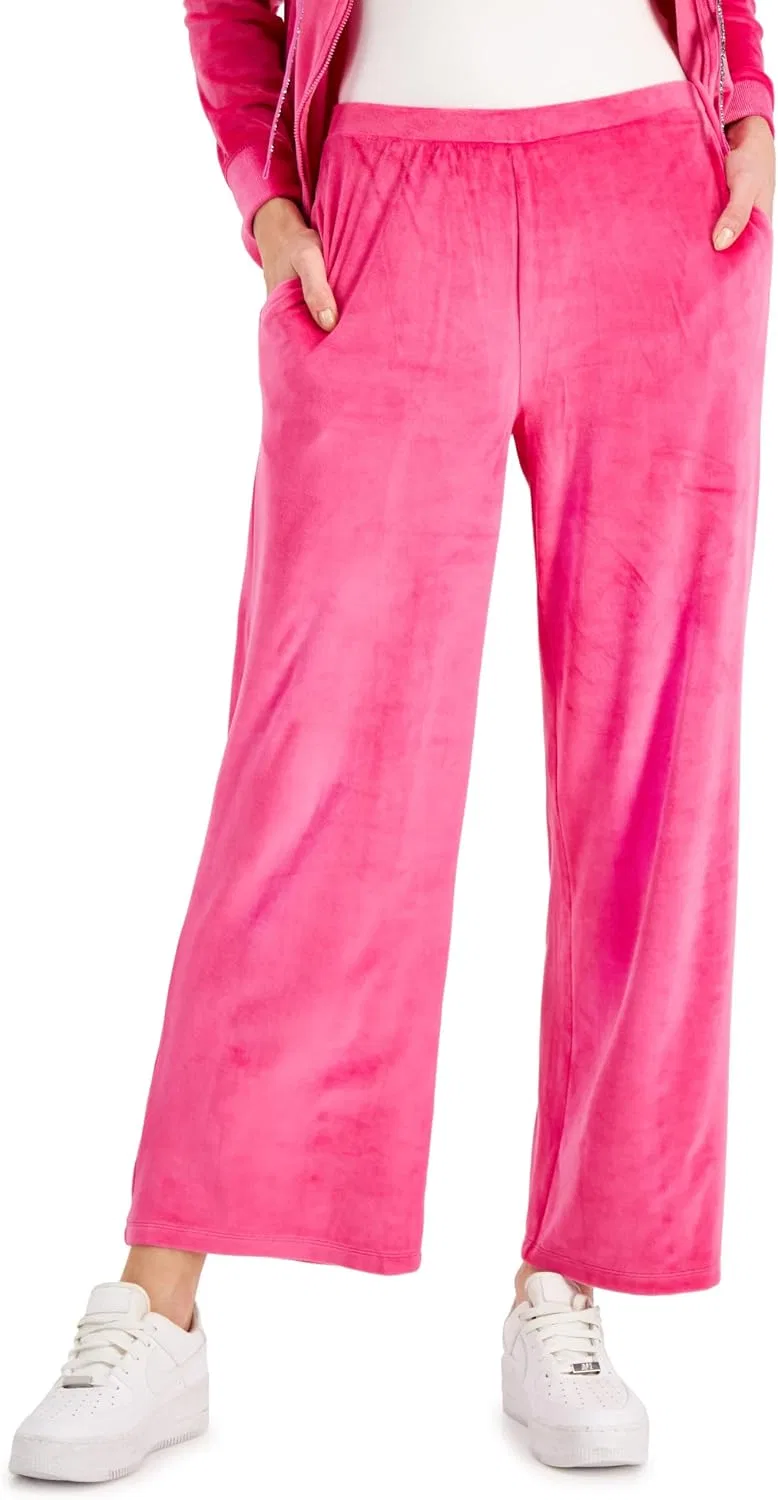 Женские брюки wide leg из велюра, розовый