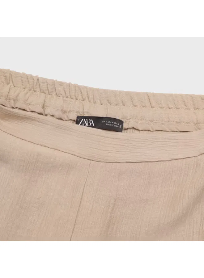 Брюки свободные с высокой посадкой широкие Zara, хаки — фото 4