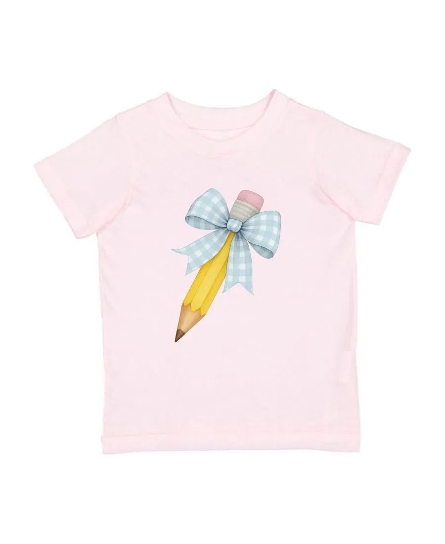 Футболка с коротким рукавом и принтом карандаша с бантом, модель Plaid Pencil Bow Sweet Wink, Ballet Pink