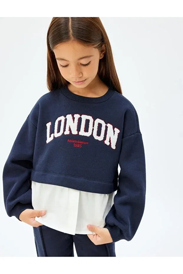Детские свитшот для девочек с принтом Sportswear Koton, Navy Blue — фото 4