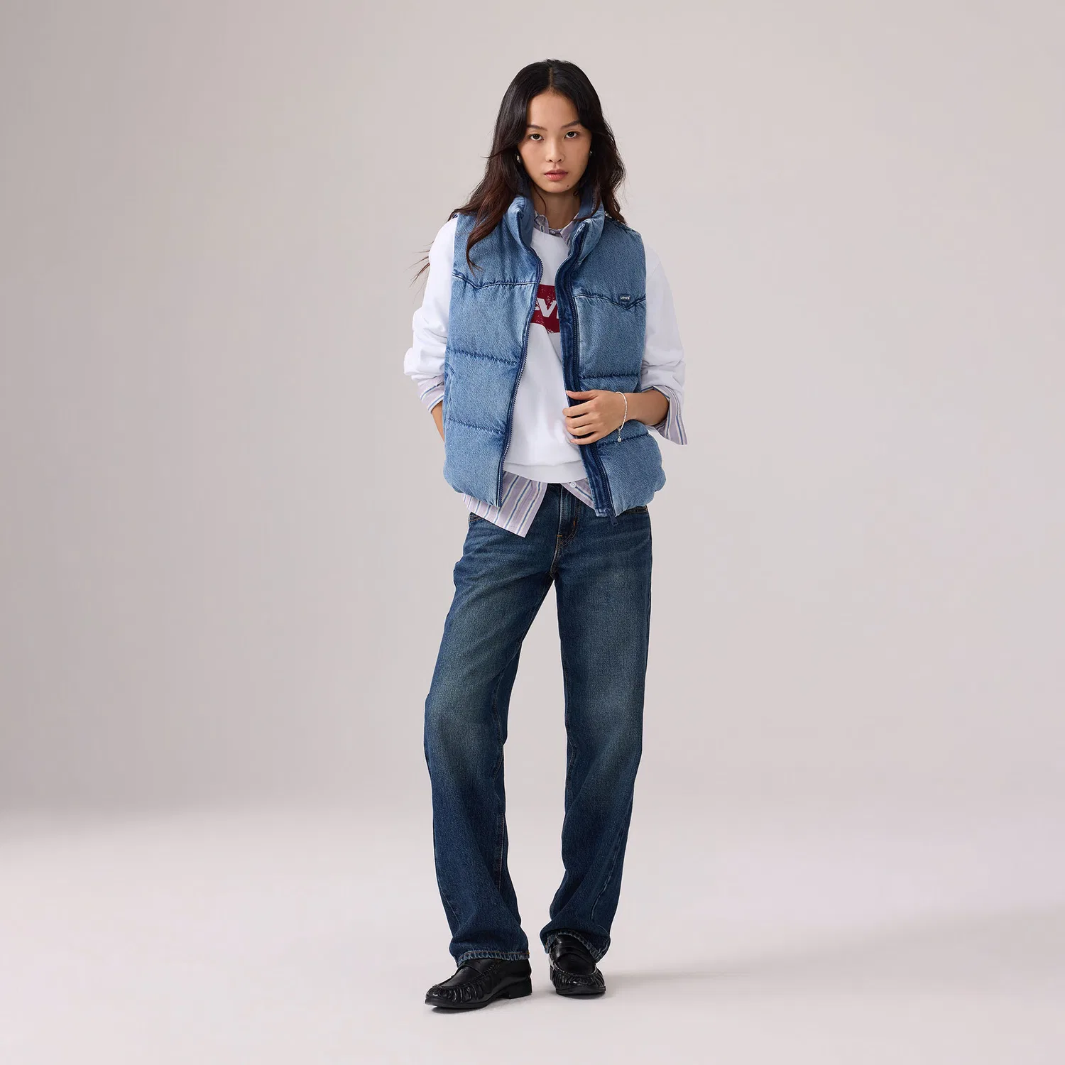 Женский жилет без рукавов на молнии, синий, Levi's, Blue — фото 4