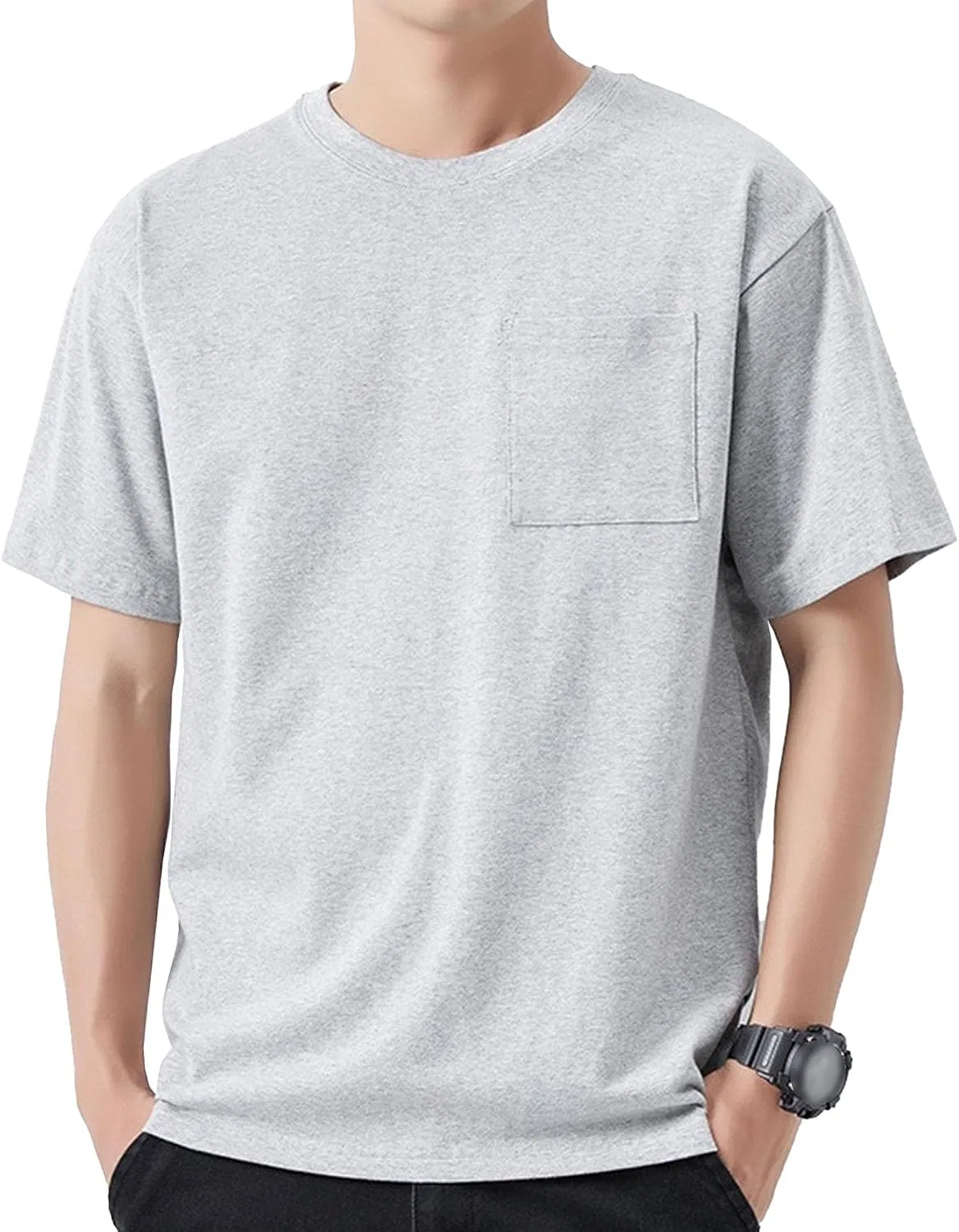 Мужская футболка с нагрудным карманом, Casual Regular Fit Crew Neck Tee, серый