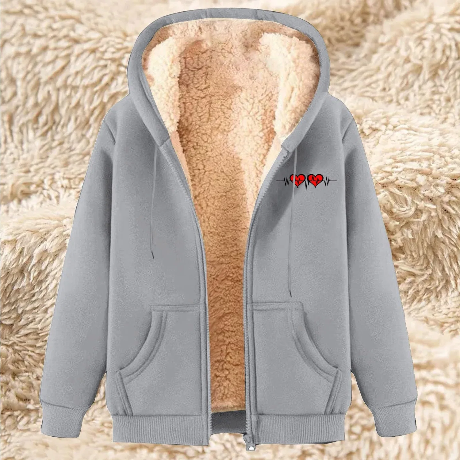 Женская куртка на молнии с флисовой подкладкой и капюшоном, Z02-light Ashy — фото 3