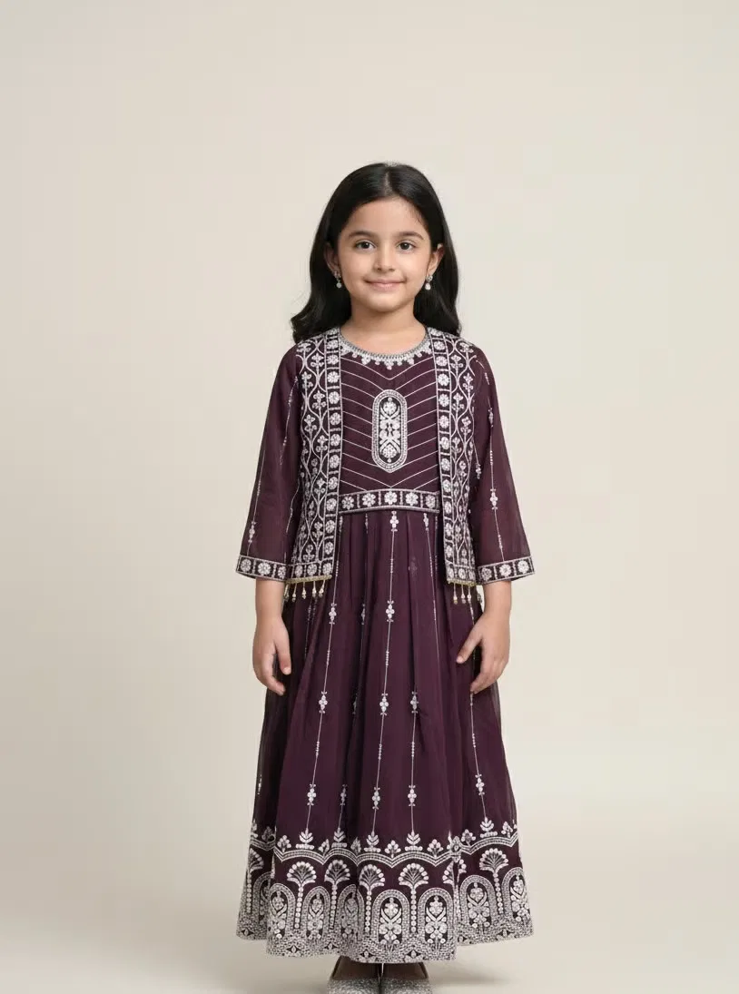Комплект платьев с жилетом макси с вышивкой Anarkali Lucky Kids, фиолетовый