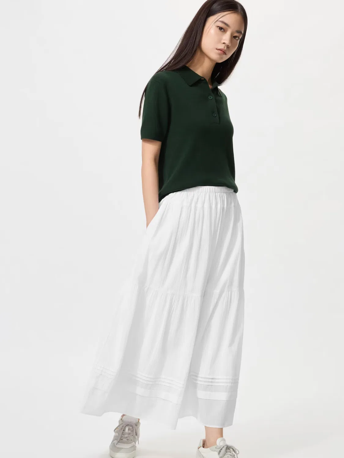 Многослойная макси-юбка / короткая длина Uniqlo, белый