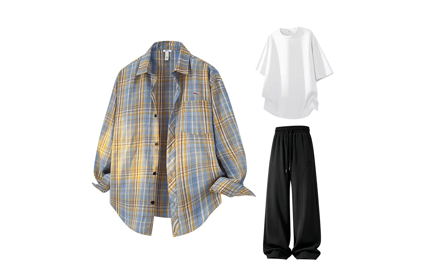 Детский комплект рубашек с принтом Apricot Blue Plaid+White+Black (DIY Badge) WARRIOR — фото 3