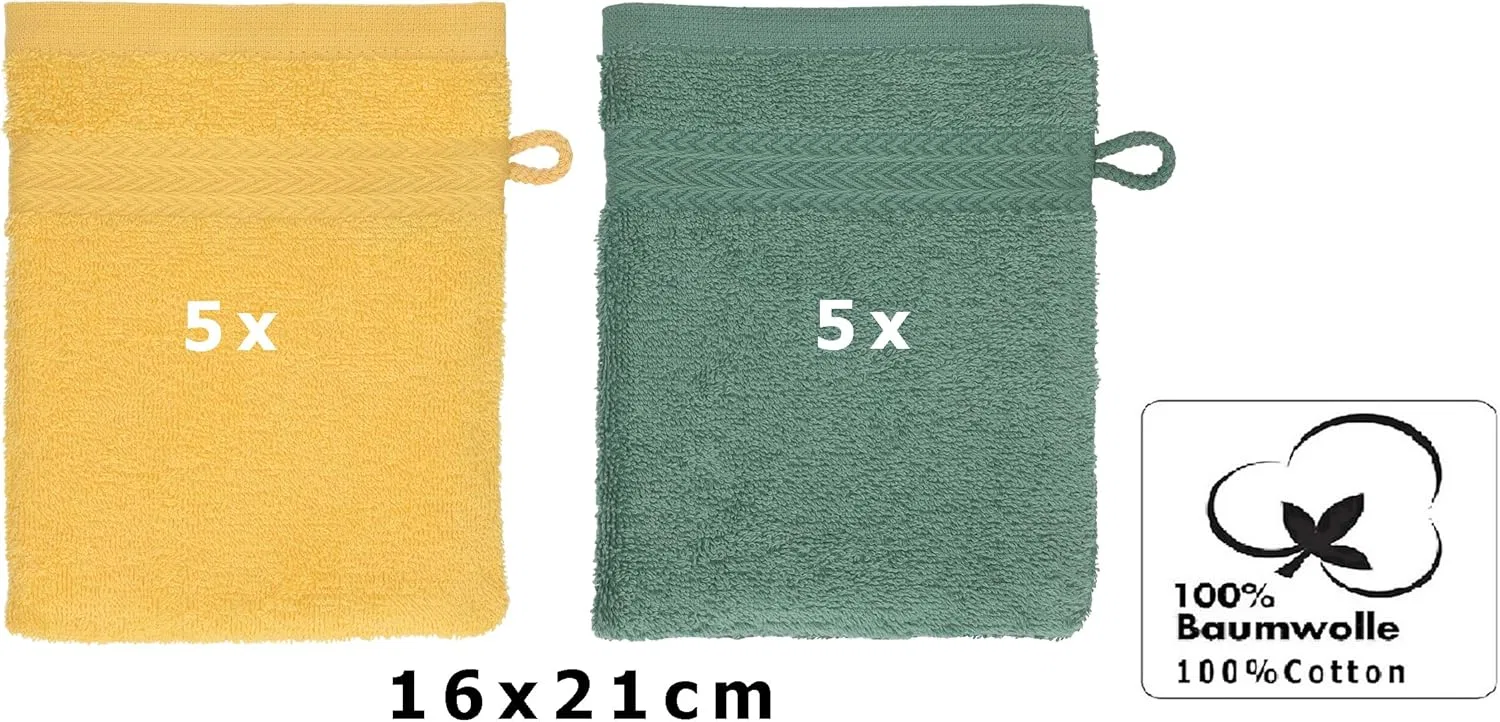 Набор мочалок для лица 10 шт, Betz, хлопок, 16 x 21 см, Honey Yellow & Fir Green — фото 2