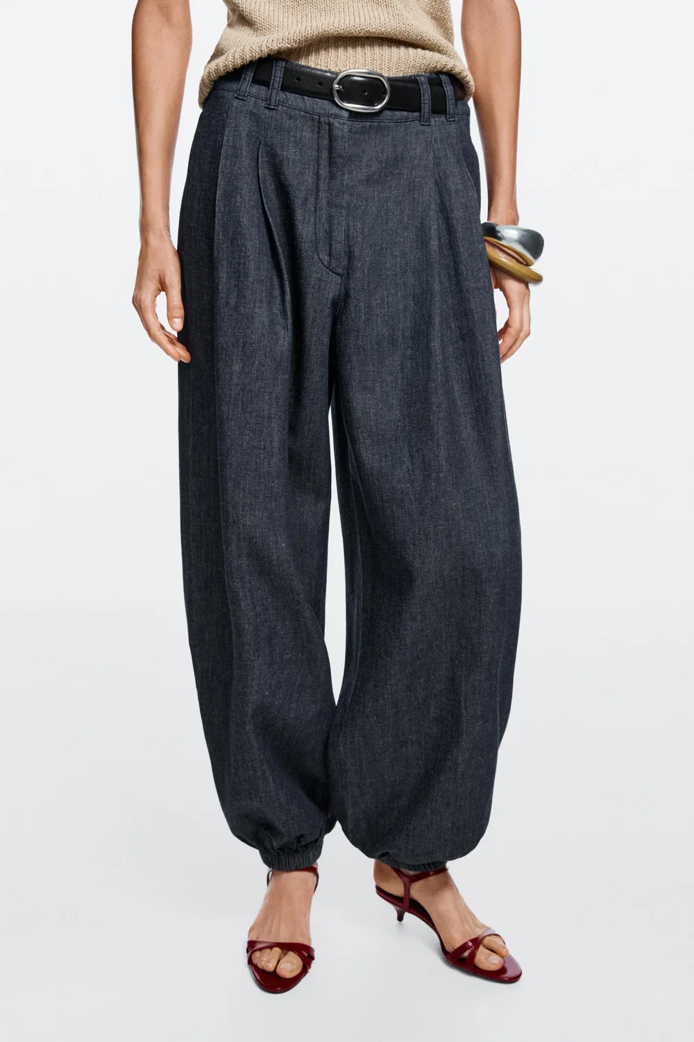 Джинсы Massimo Dutti Balloon Fit Denim, темно-синий
