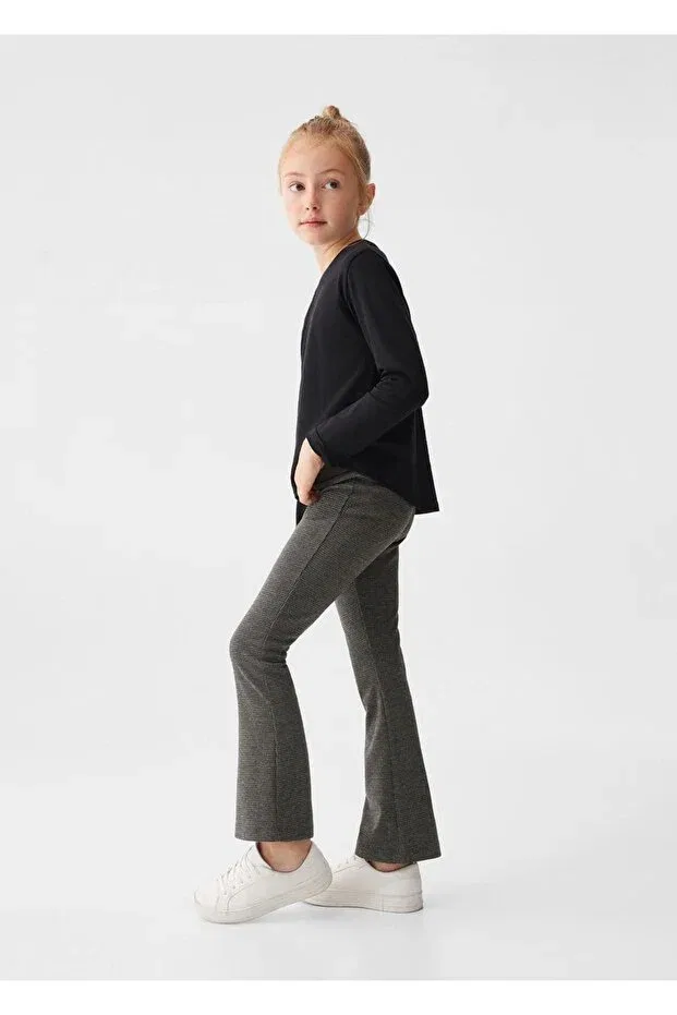Детские леггинсы для девочек с принтом Mini Houndstooth Patterned, Mango Kids, Coal Black — фото 2