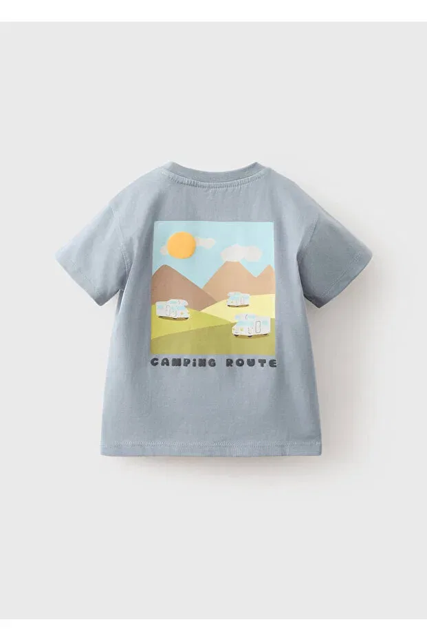 Детская хлопковое футболка с принтом Mango Baby, Blue — фото 4