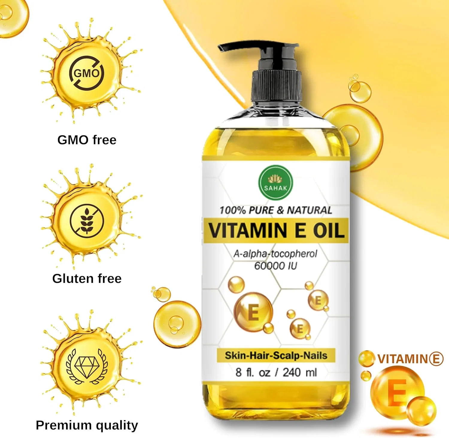 Масло для тела и волос SAHAK Natural Vitamin E Oil, 240 мл — фото 3