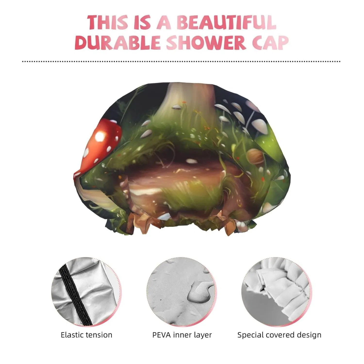 Шапочка для душа с Mushroom Pattern, KWQDOZF, двойной слой, водонепроницаемая, One Size — фото 4