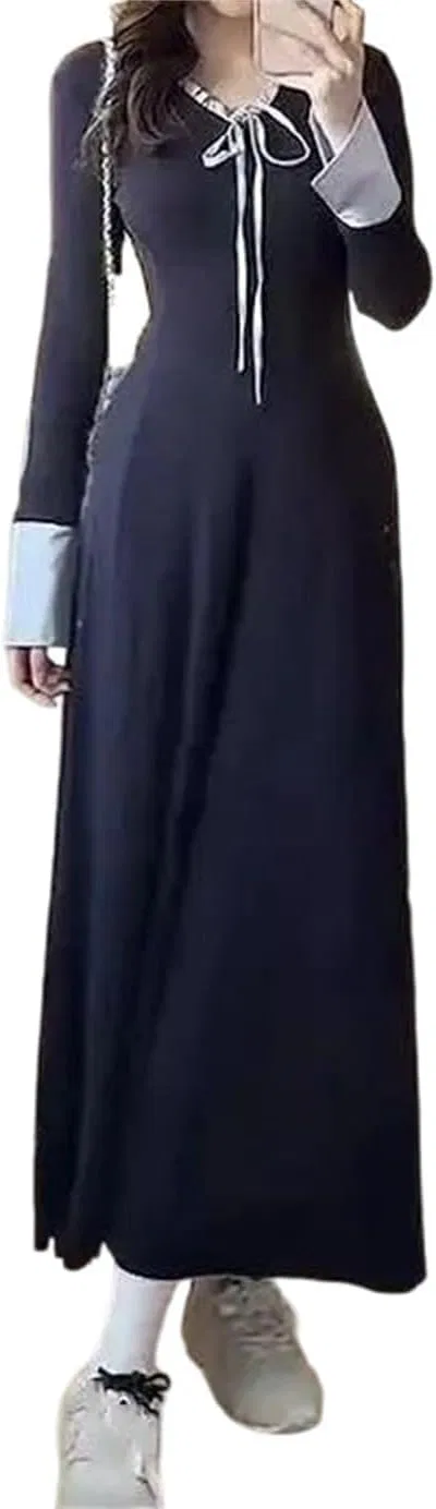 Женское платье с бантом Knitted Ankle Length, Navy Blue