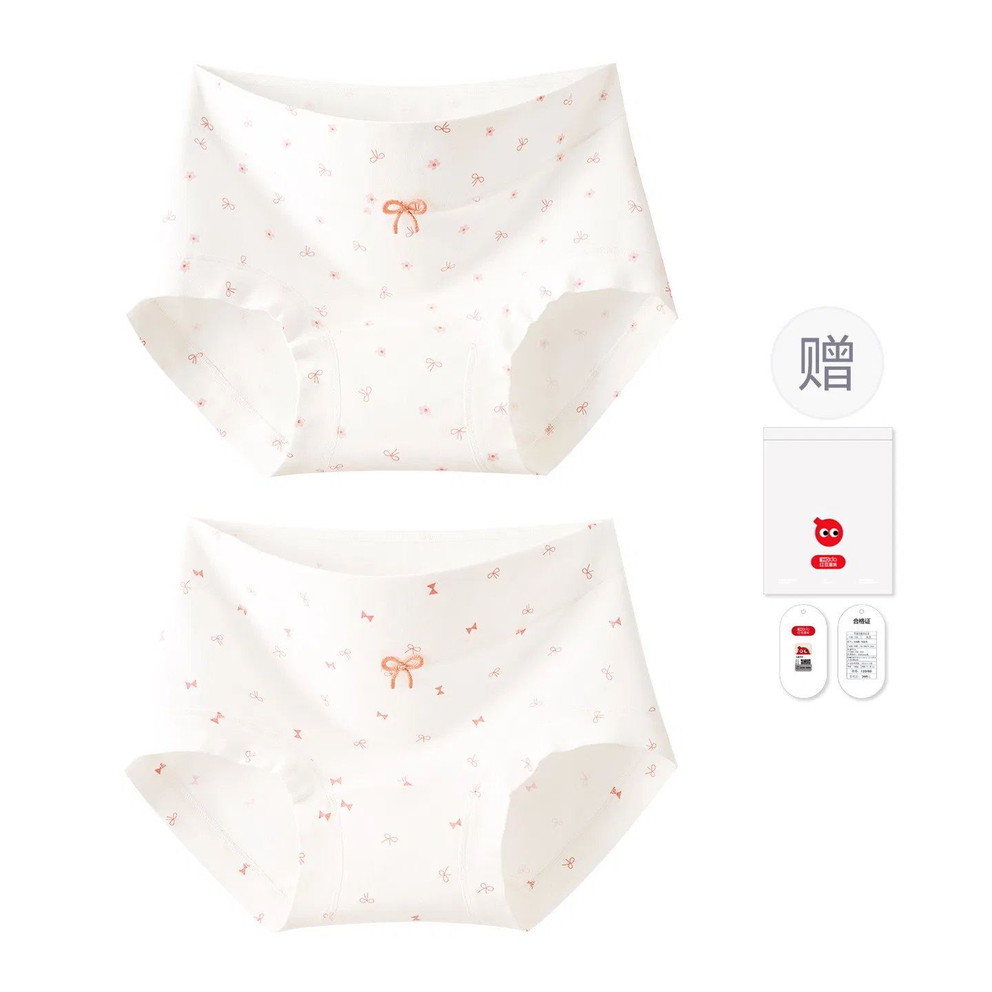 Детские трусы для девочек хлопковые с принтом Red bean, Little Flower + Bow